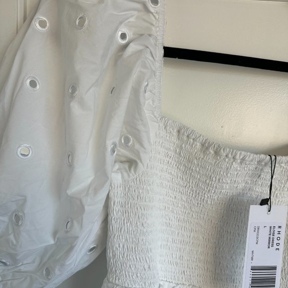 Rhode Eloise Eyelet Midi-dress White Mirror Smocked Bodice Puff Sleeves Small - Picture 6 of 8